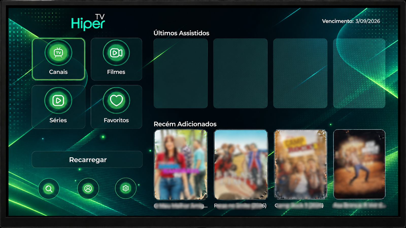 Variação visual verde e azul-petróleo de aplicativo IPTV para Roku